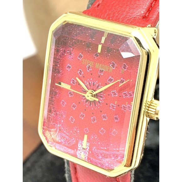 Steve Madden Women's Watch SM/1030 Quartz Rectangle Gold Red Dial Leathe… - Picture 1 of 13
